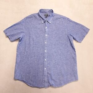 Club Room Mens Linen Cotton Button Shirt XL Blue Short Sleeve